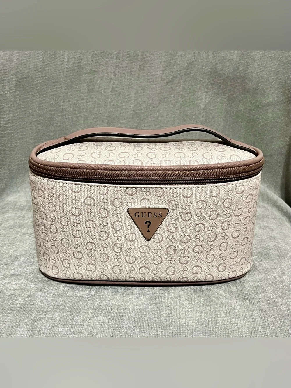 GUESS Beige and Tan Monogram Toiletry Case